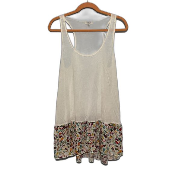 Umgee Sz MED White Floral Layering Tunic Womens Ruffle Hem Tank Top Extender - Picture 1 of 5